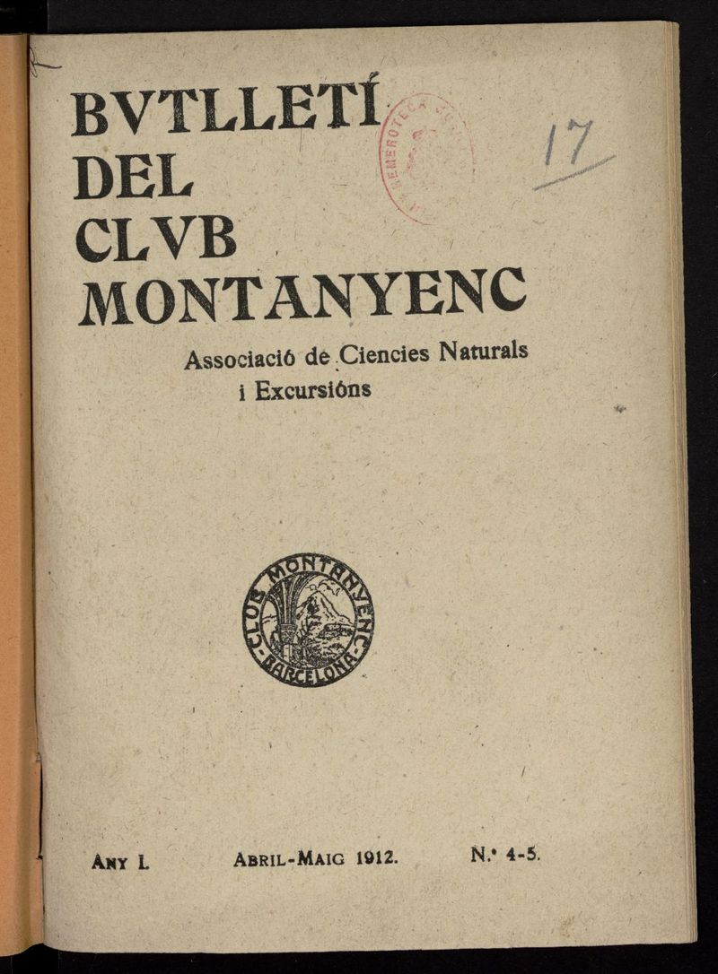 Butllet del Club Montanyenc de abril-mayo de 1912