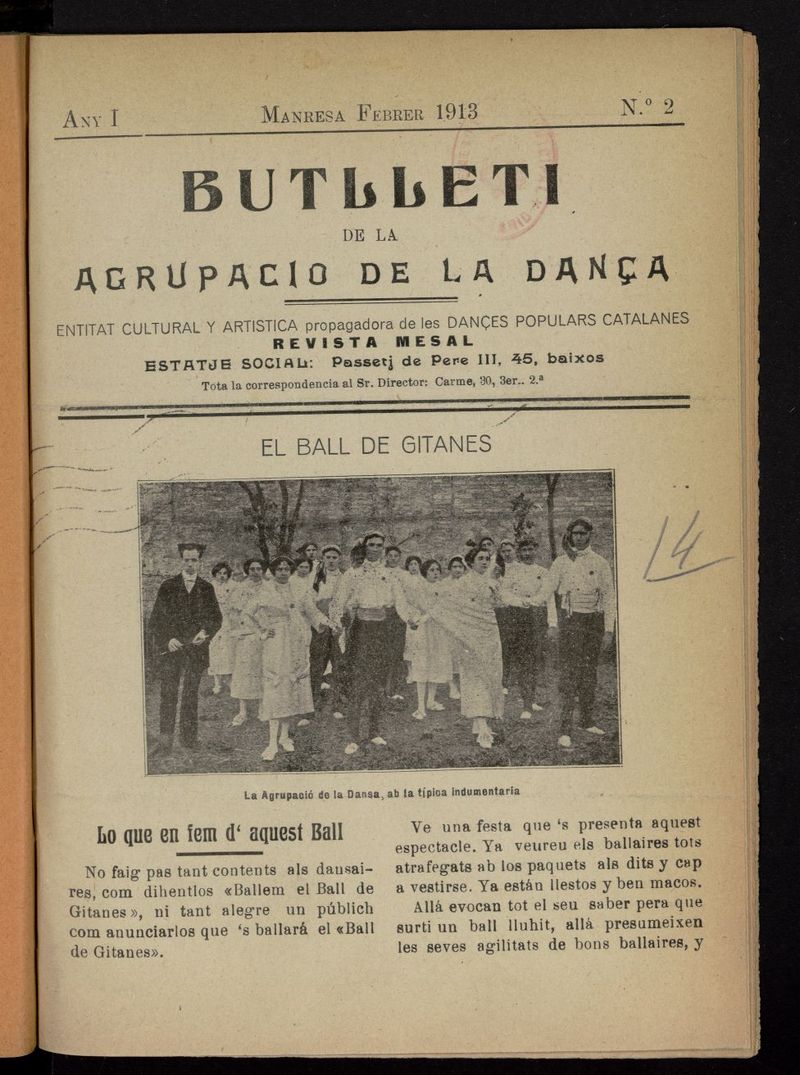 Butllet de la Agrupacio de la Dana de febrero de 1913