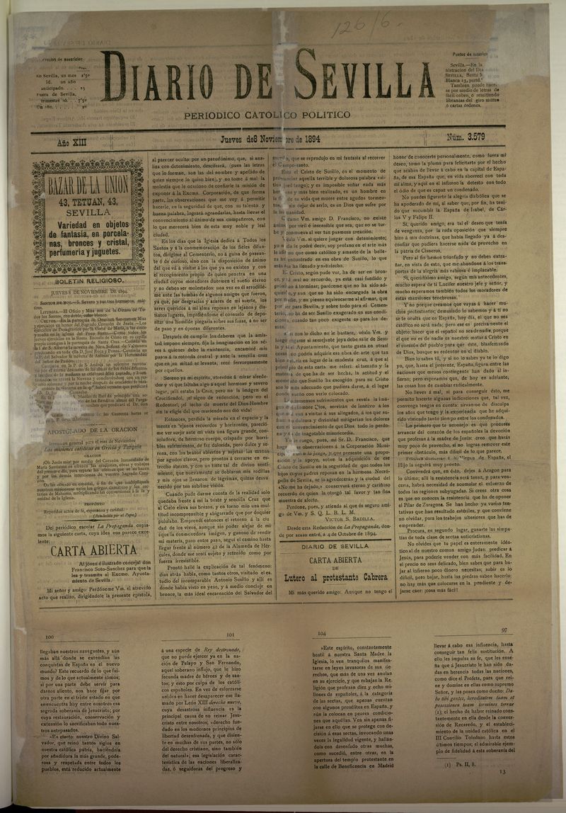 Diario de Sevilla: peridico catlico poltico del 8 de noviembre de 1894