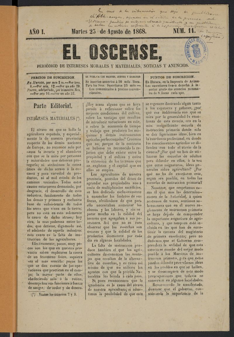 El Oscense (Huesca, 1868)