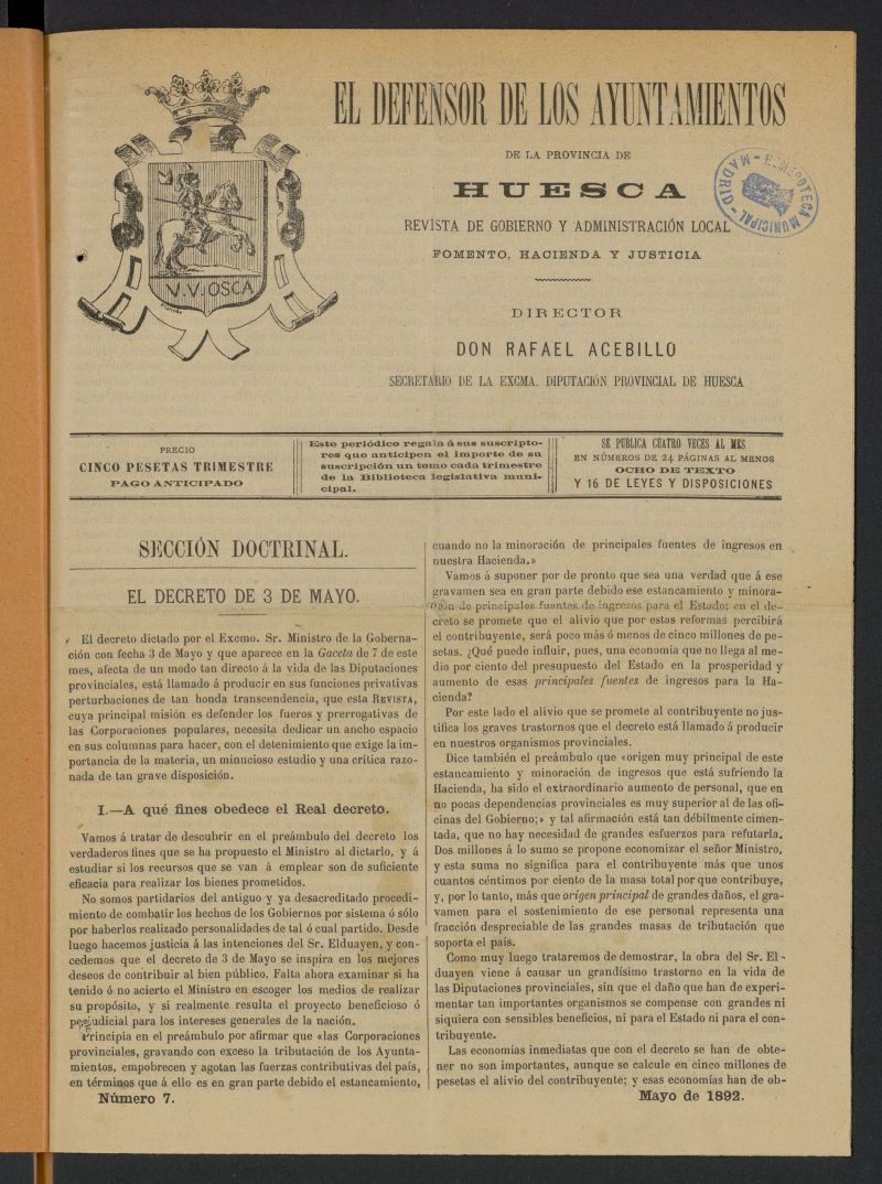 El Defensor de los ayuntamientos de la provincia de Huesca