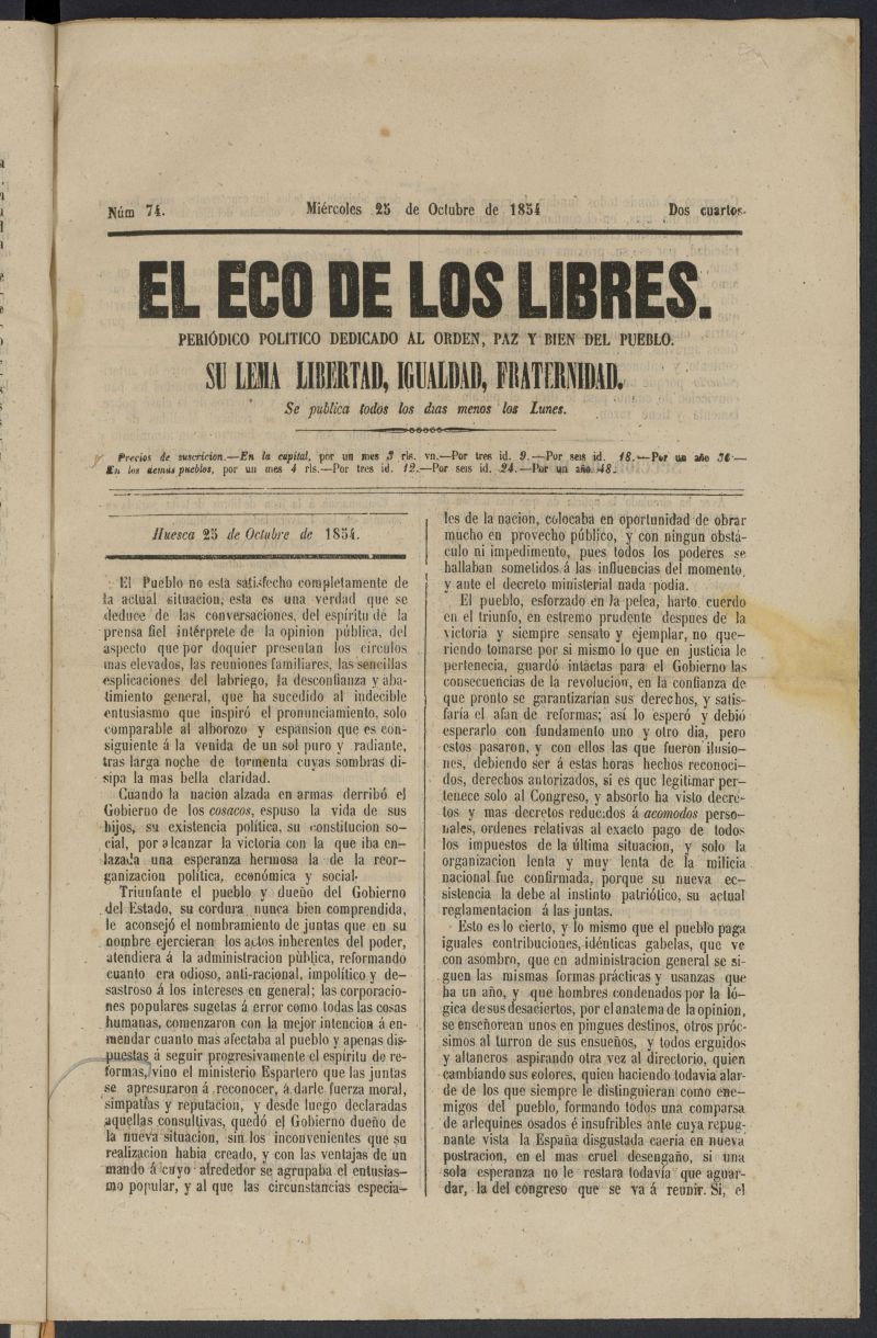 El Eco de los libres del 25 de octubre de 1854