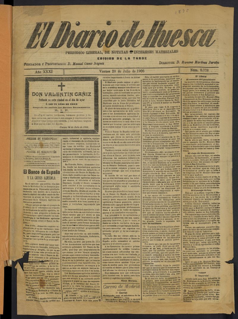El Diario de Huesca: peridico liberal del 28 de julio de 1905