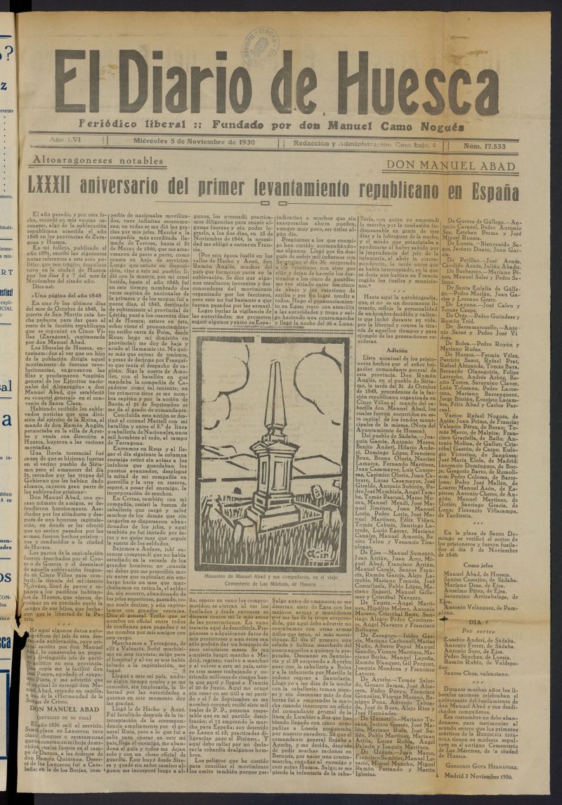 El Diario de Huesca: peridico liberal del 5 de noviembre de 1930
