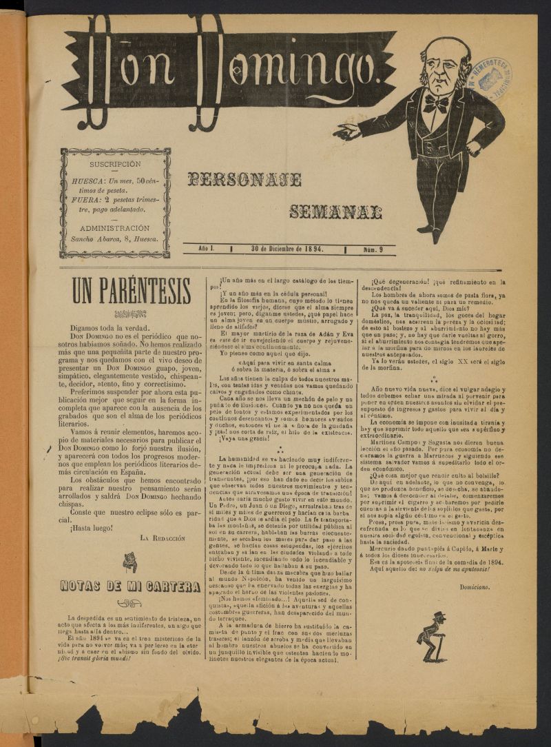 Don Domingo: personaje semanal del 30 de diciembre de 1894
