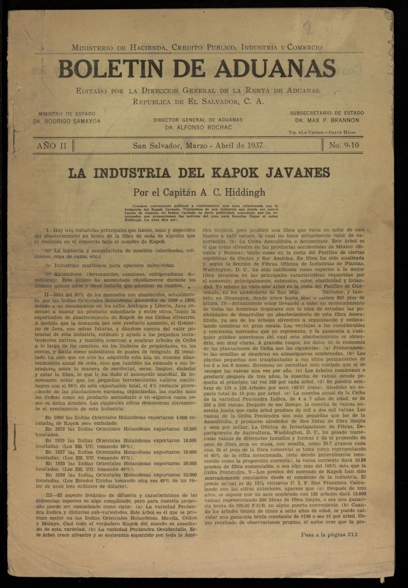 Boletn de Aduanas (1937) de marzo-abril de 1937