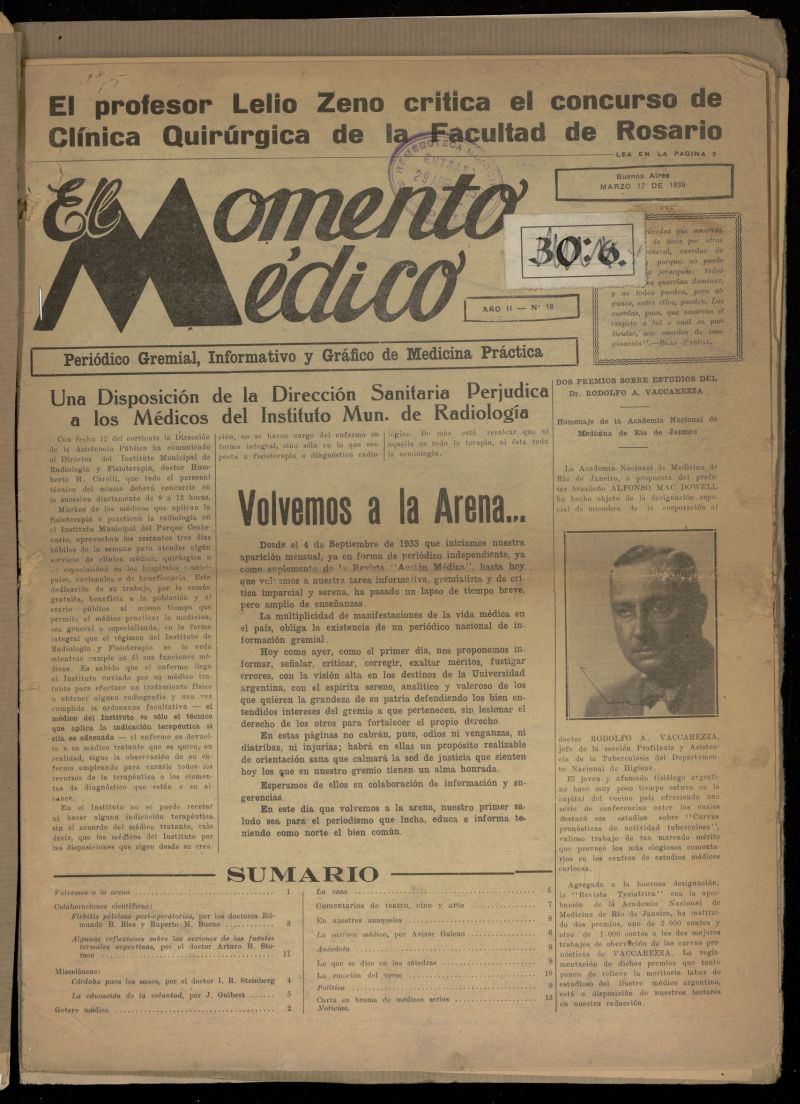 El Momento Médico del 17 de marzo de 1935