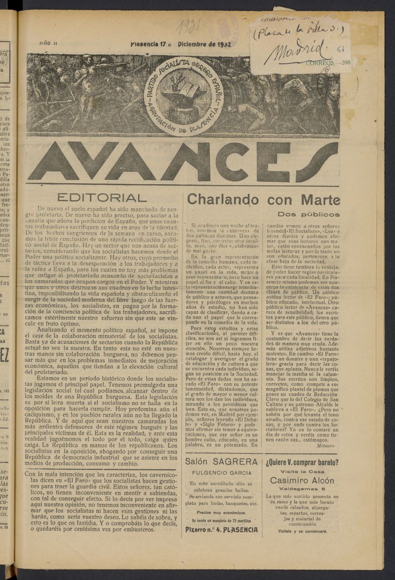 Avances (Plasencia, 1932) del 17 de diciembre de 1932