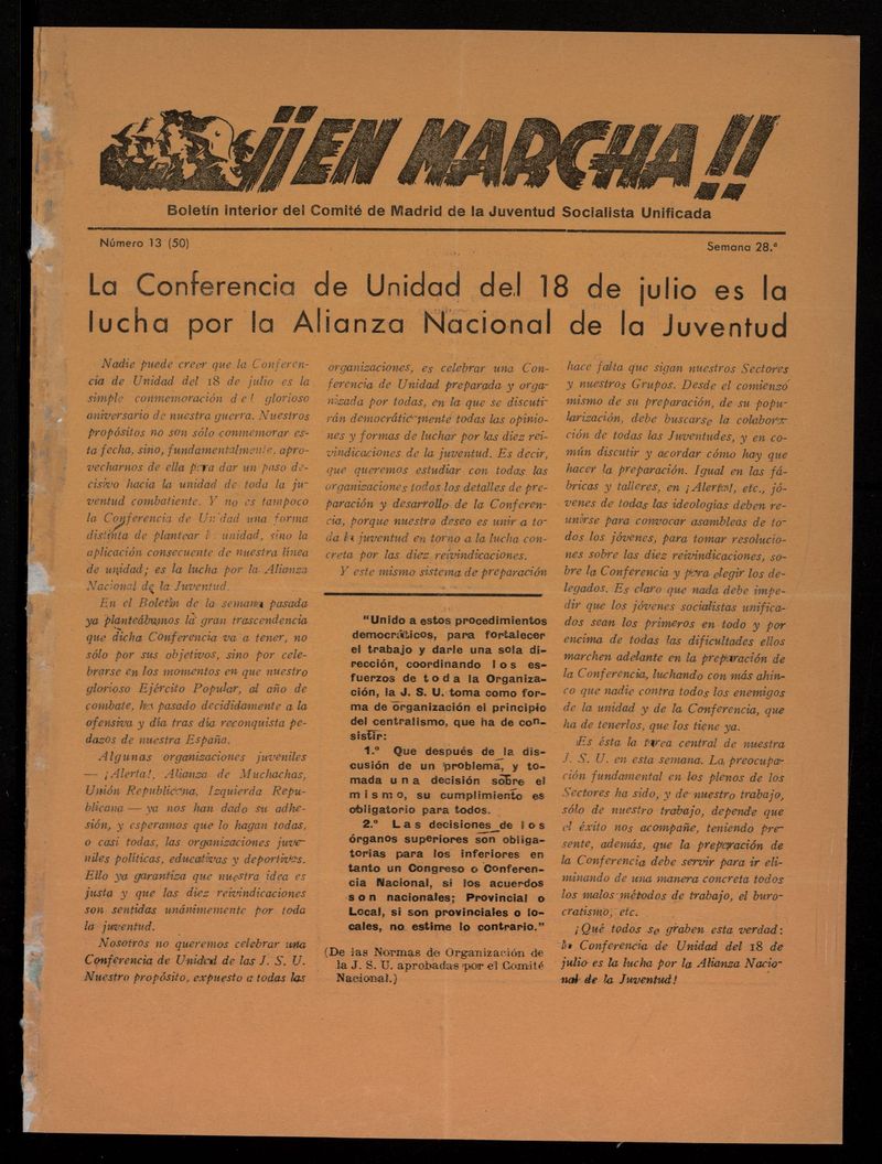 En Marcha!!: boletn interior del Comit de Madrid de la JSU de 1936, n 13