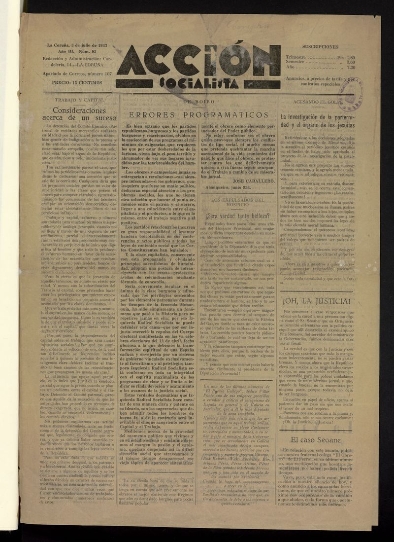 Accin Socialista del 3 de julio de 1933