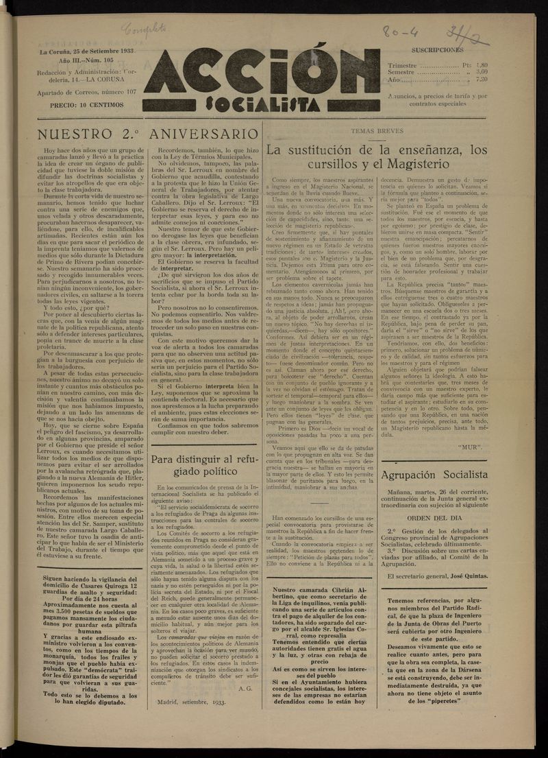 Accin Socialista del 25 de septiembre de 1933