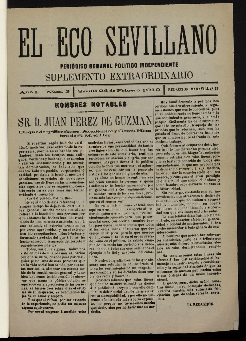 El Eco Sevillano del 24 de febrero de 1910