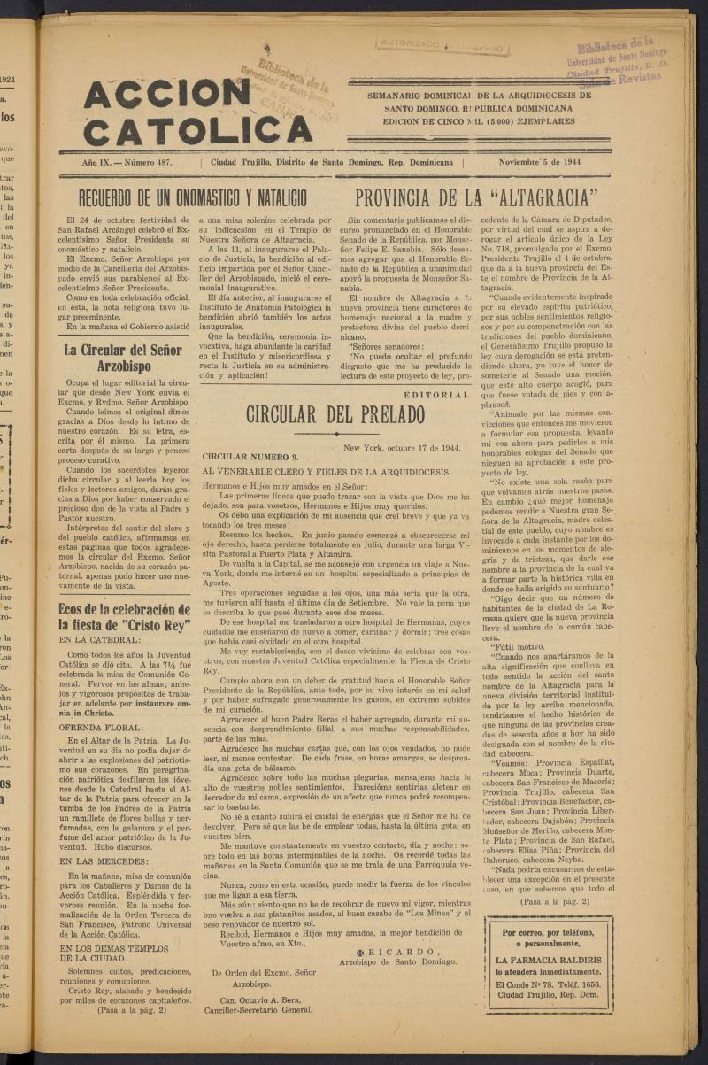 Accin Catlica (Ciudad Trujillo) del 5 de noviembre de 1944
