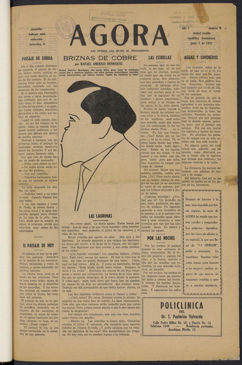 Agora: Las Letras, las Artes, el Pensamieto del 1 de junio de 1941