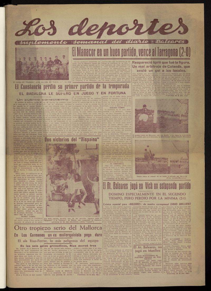 Los Deportes: suplemento semanal del Diario Baleares