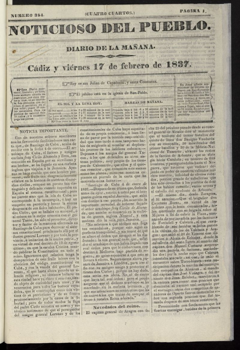 El Noticioso del Pueblo (Cdiz, 1836)