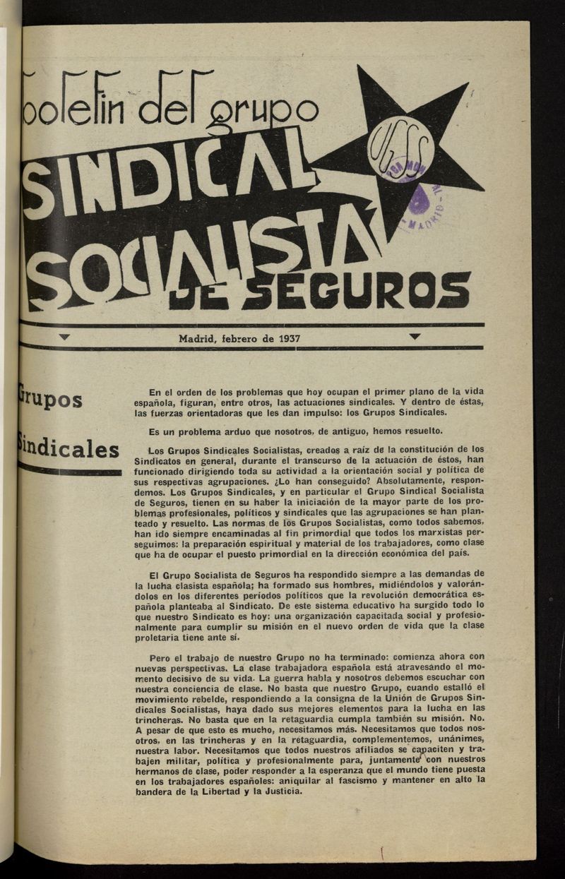 Boletn del Grupo Sindical Socialista de Seguros