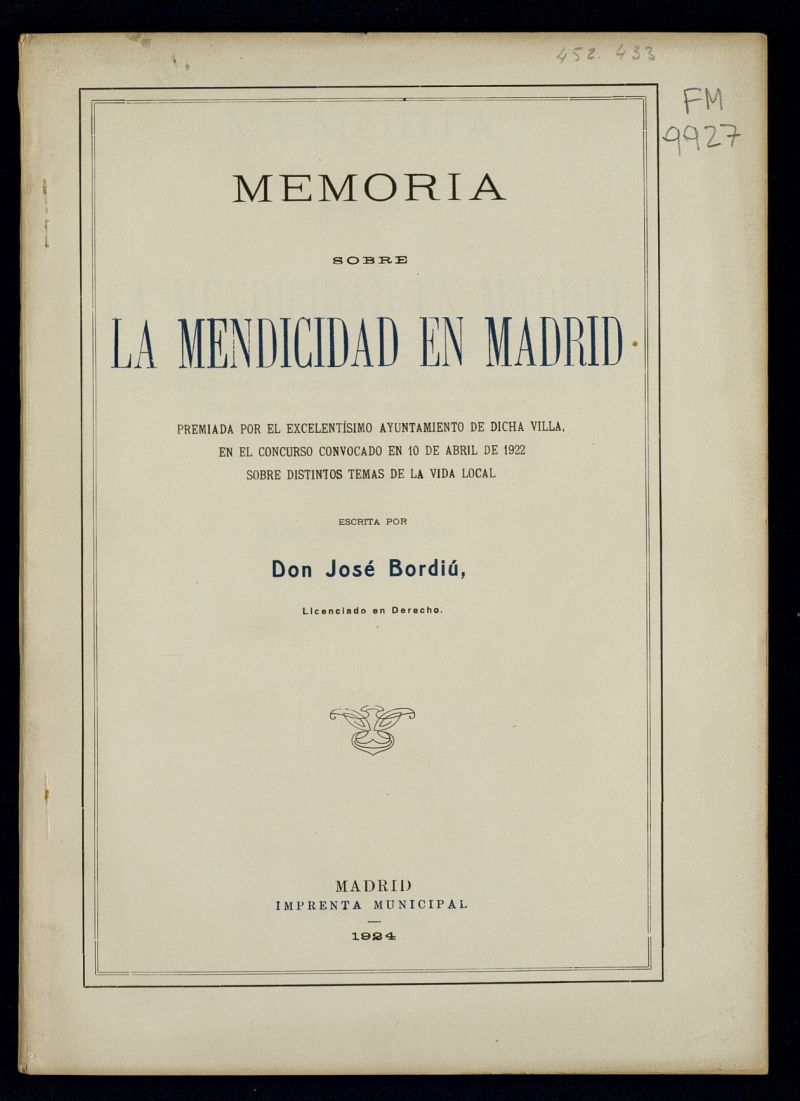 Memoria sobre la mendicidad en Madrid