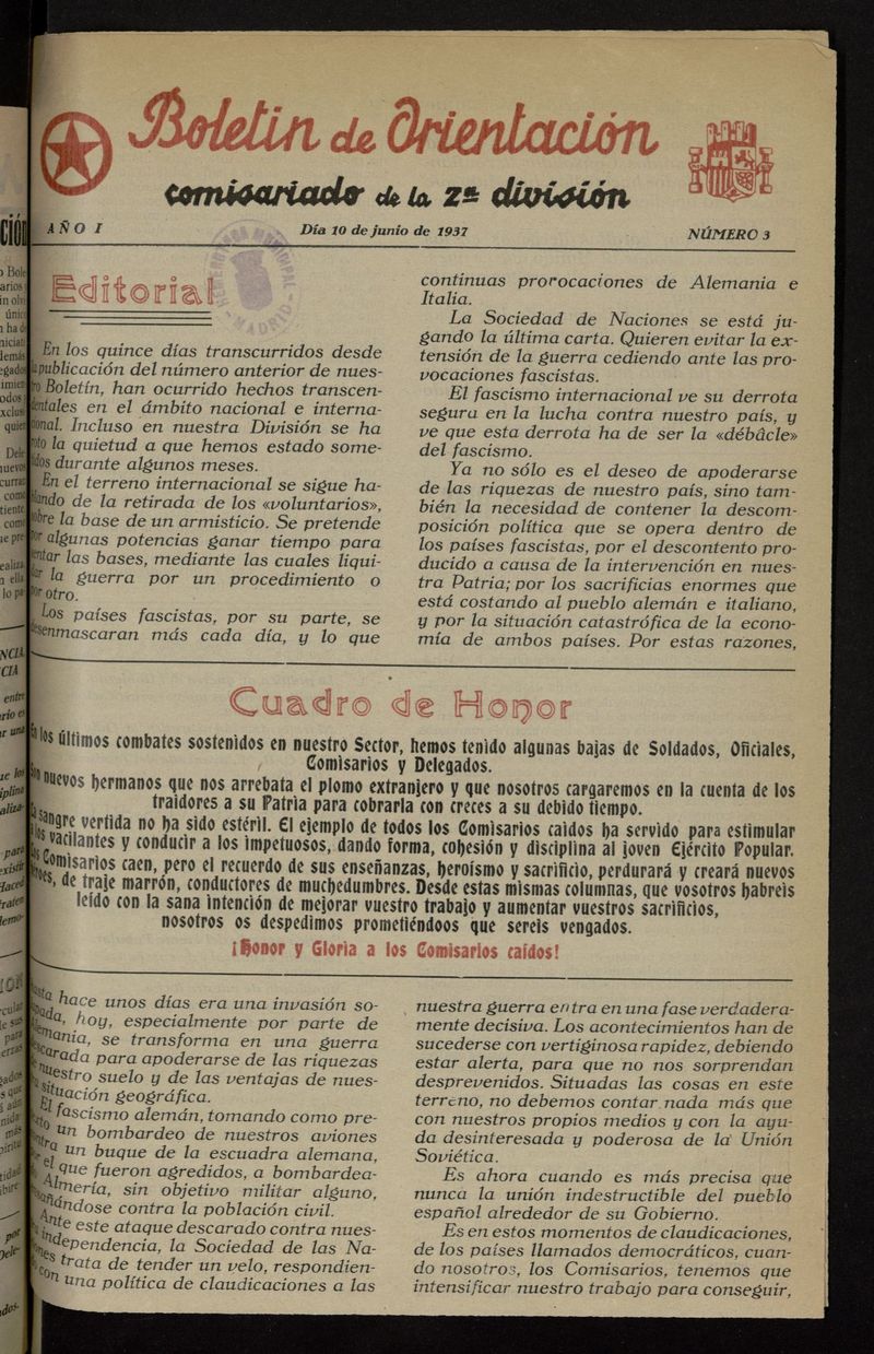 Boletn de Orientacin (Madrid) del 10 de junio de 1937