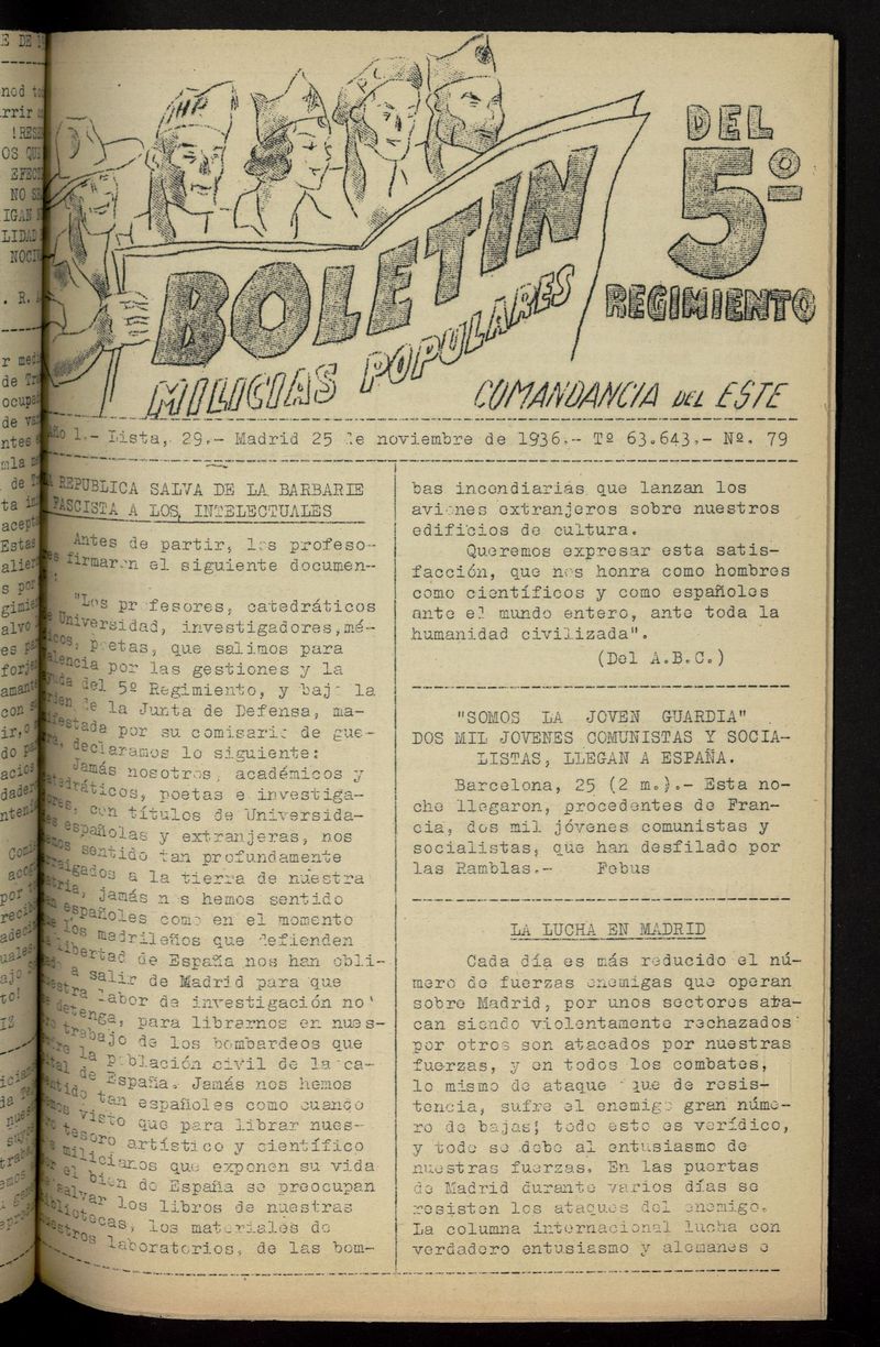 Boletn del 5 Regimiento: Milicias Populares del 25 de noviembre de 1936