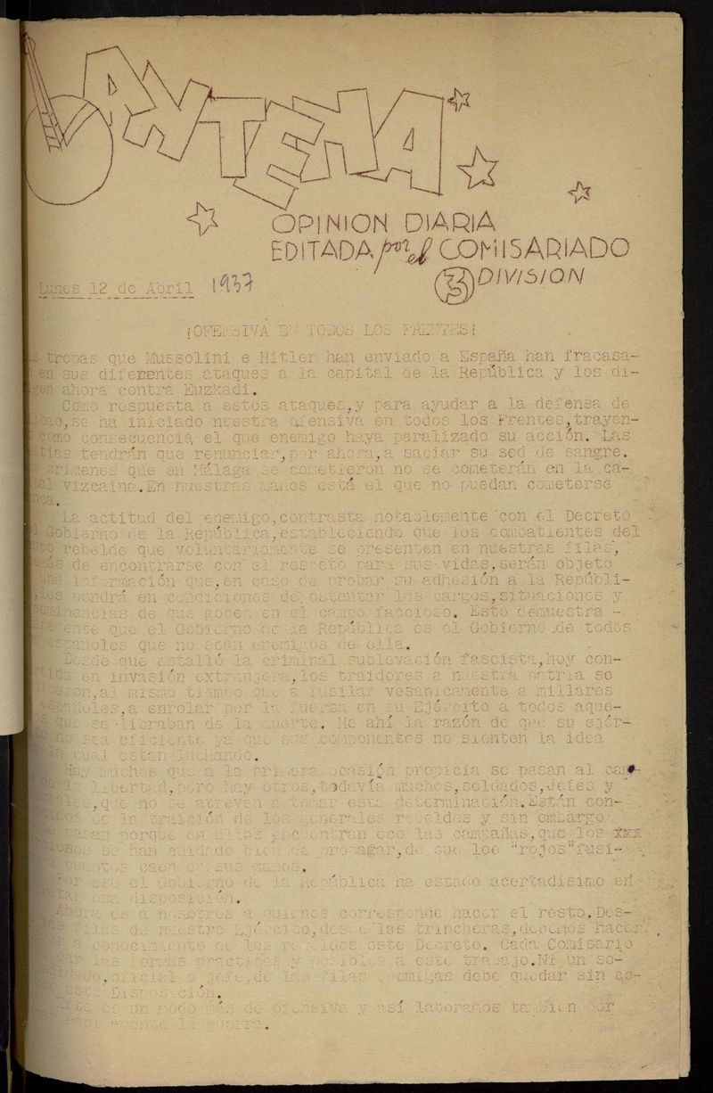 Antena: Opinin Diaria del 12 de abril de 1937