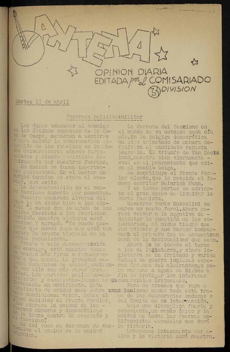 Antena: Opinin Diaria del 13 de abril de 1937