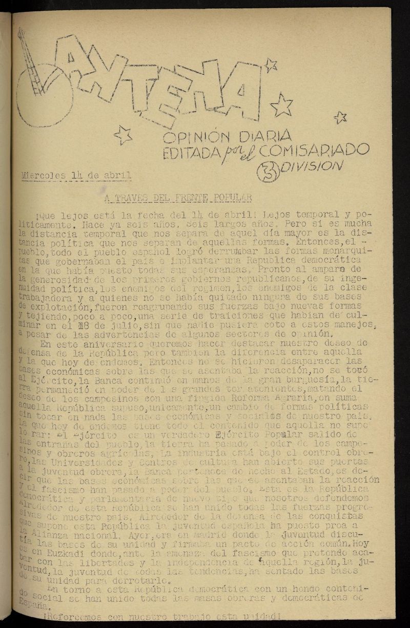 Antena: Opinin Diaria del 14 de abril de 1937
