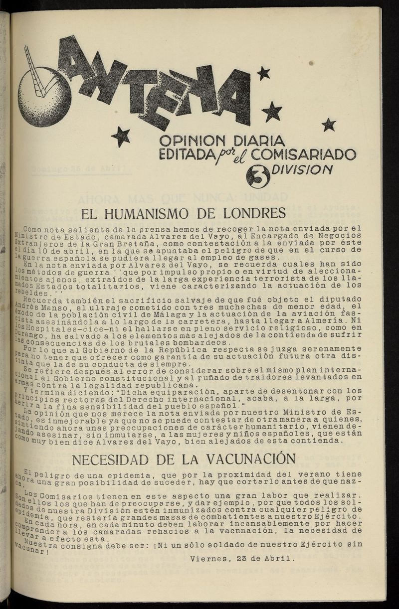 Antena: Opinin Diaria del 23 de abril de 1937