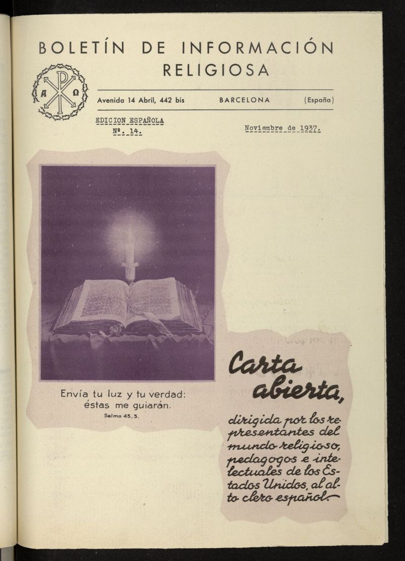Boletn de Informacin Religiosa de noviembre de 1937