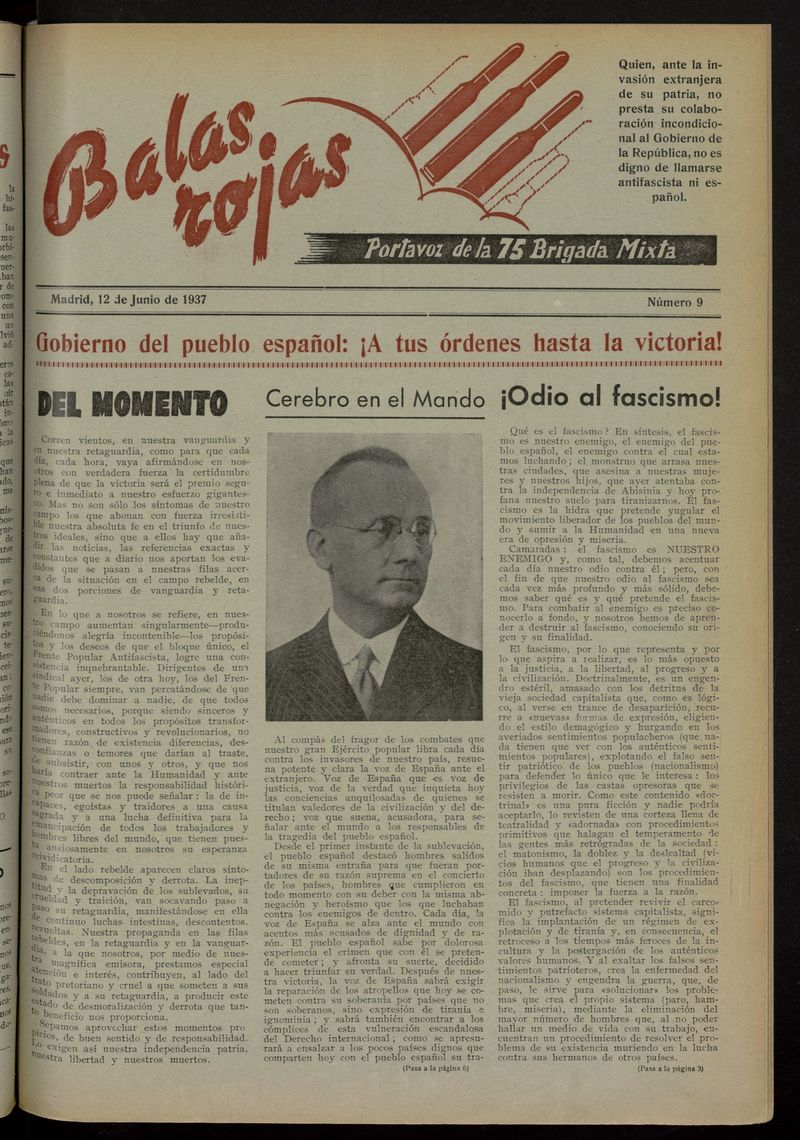 Balas Rojas: Portavoz de la 75 Brigada Mixta del 12 de junio de 1937