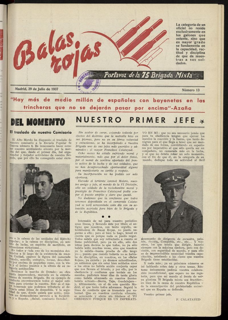 Balas Rojas: Portavoz de la 75 Brigada Mixta del 29 de julio de 1937