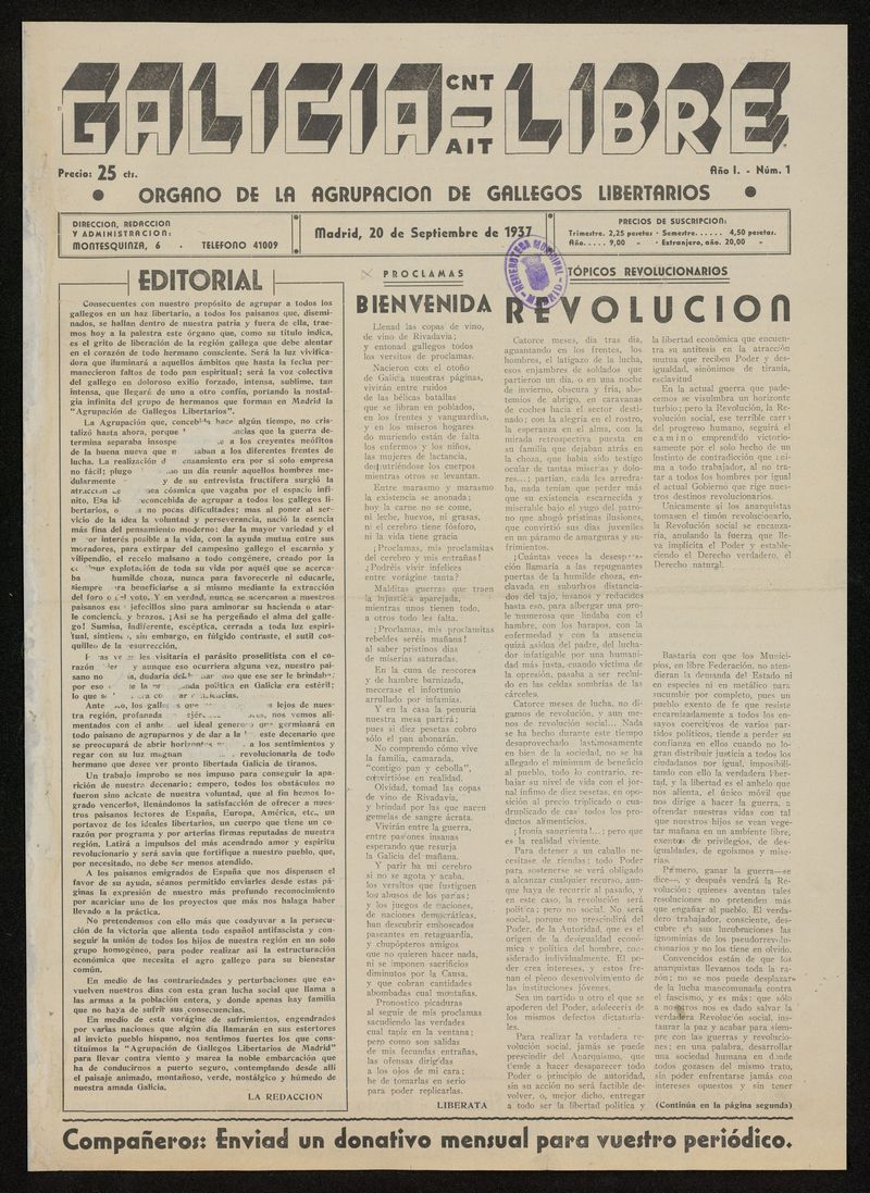 Galicia Libre del 20 de septiembre de 1937