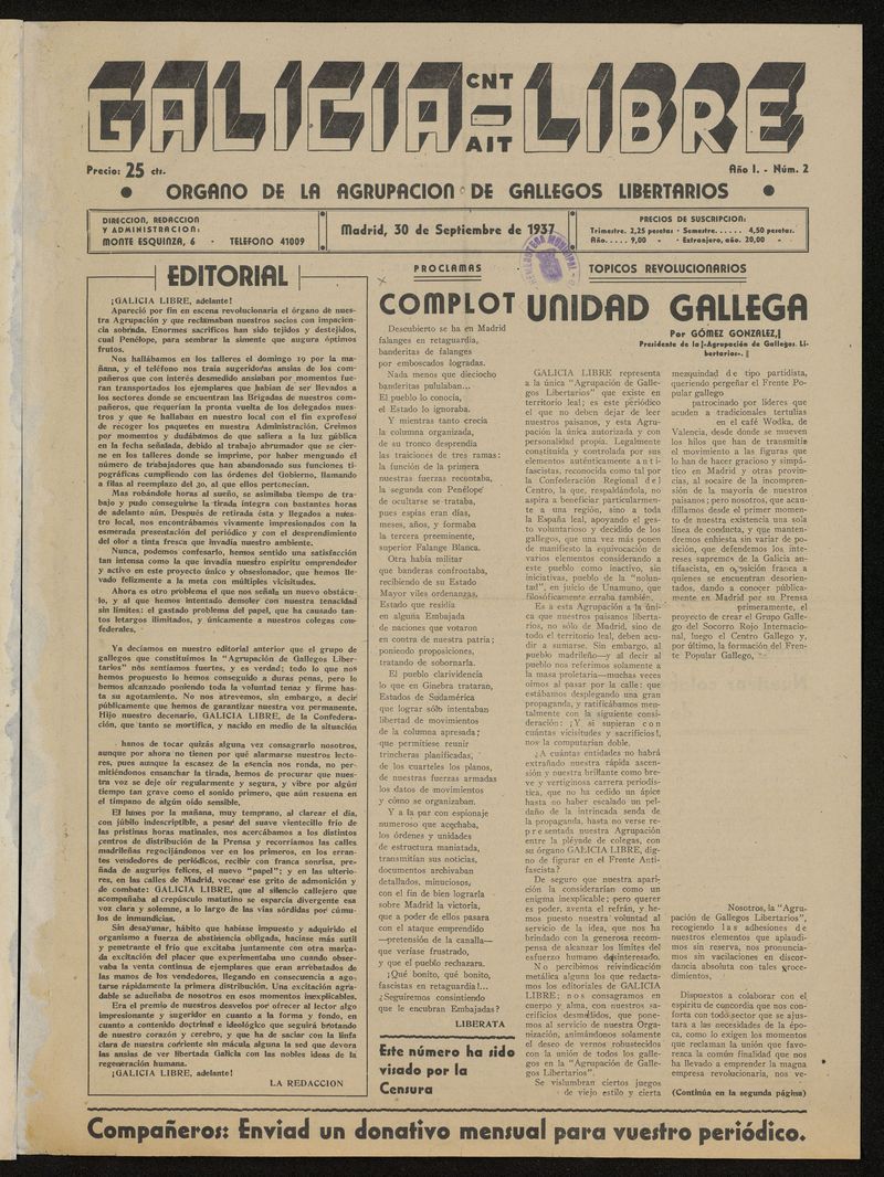 Galicia Libre del 30 de septiembre de 1937