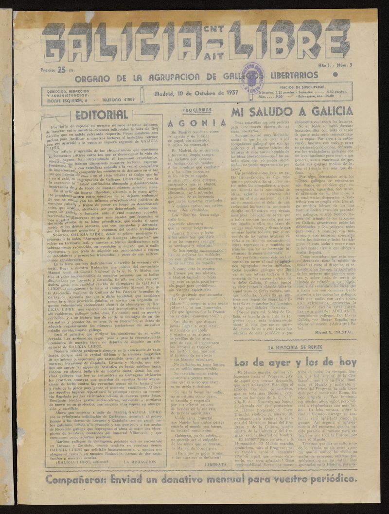 Galicia Libre del 10 de octubre de 1937