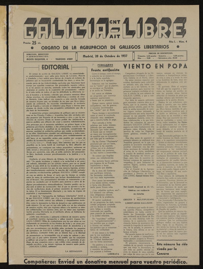 Galicia Libre del 20 de octubre de 1937