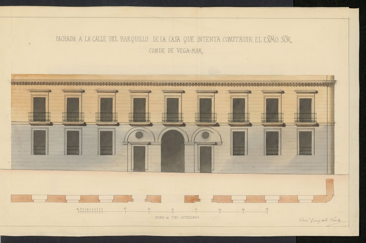 Licencia al Conde de Vega-Mar para edificar en la calle Barquillo, n 14 c/v a la del Sauco, n 1, demoliendo la parte construida