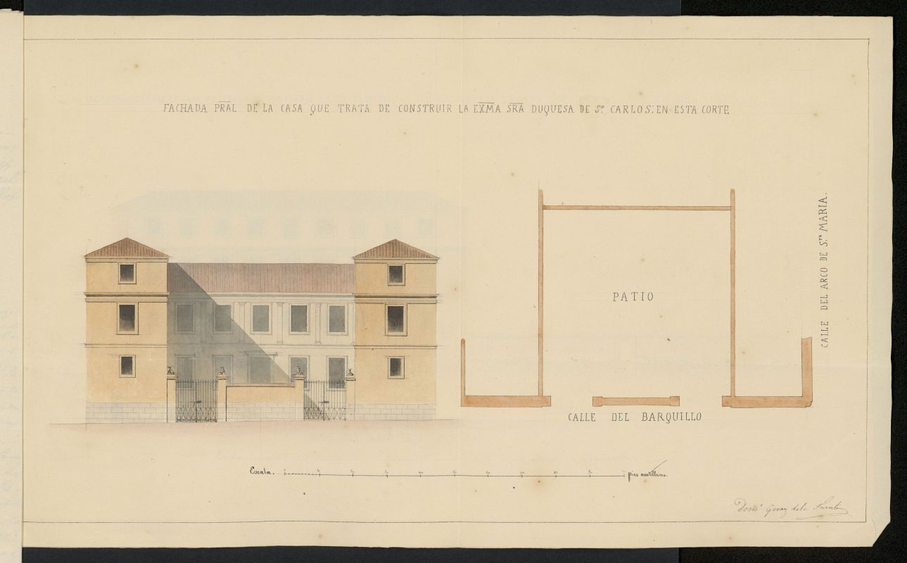 Licencia concedida a la Duquesa Viuda de San Carlos para construir una casa en la calle Barquillo con vuelta a la del Arco de Santa Mara, manzana 307