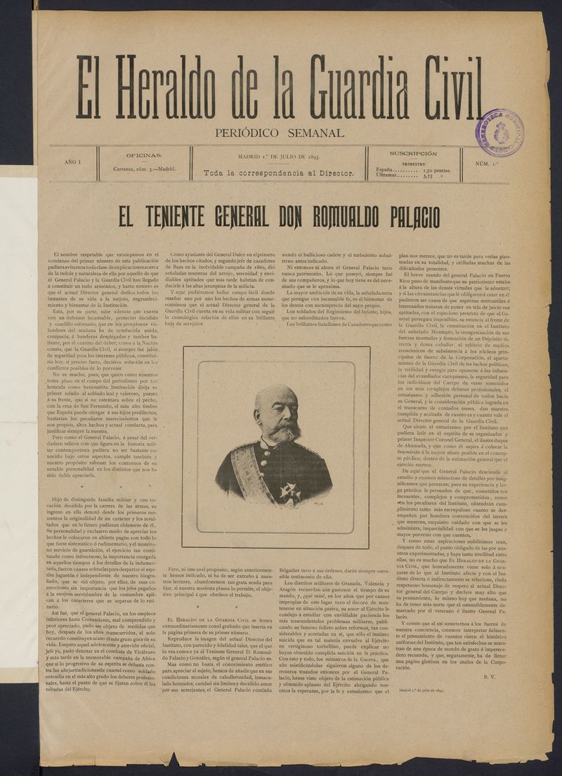 Heraldo de la Guardia Civil del 1 de julio de 1893