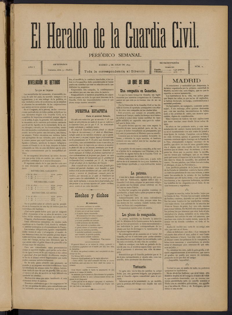 Heraldo de la Guardia Civil del 9 de julio de 1893