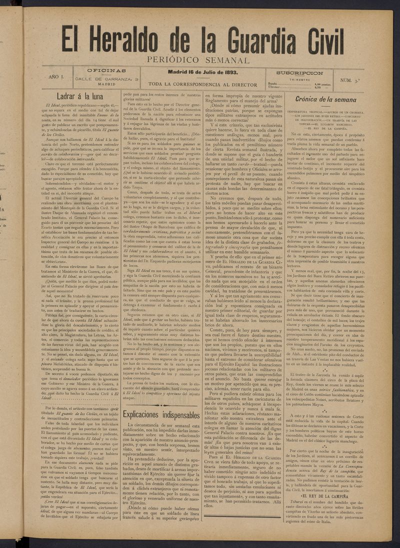 Heraldo de la Guardia Civil del 16 de julio de 1893