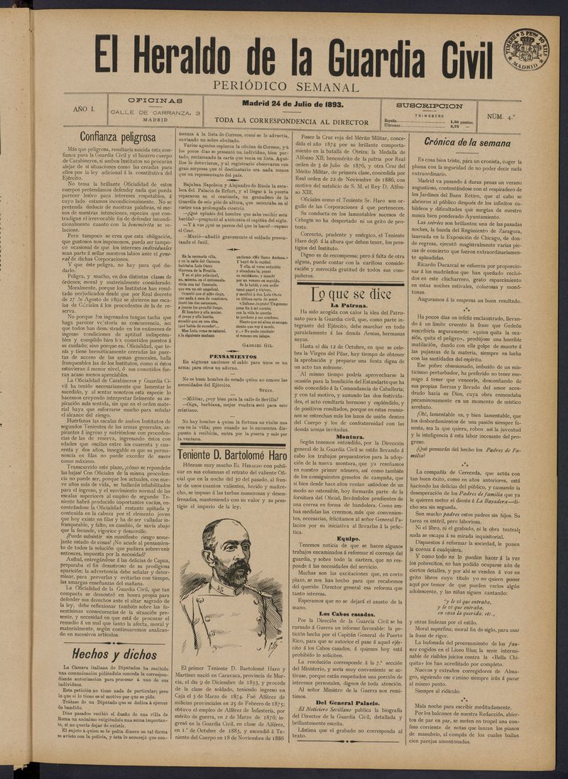 Heraldo de la Guardia Civil del 24 de julio de 1893