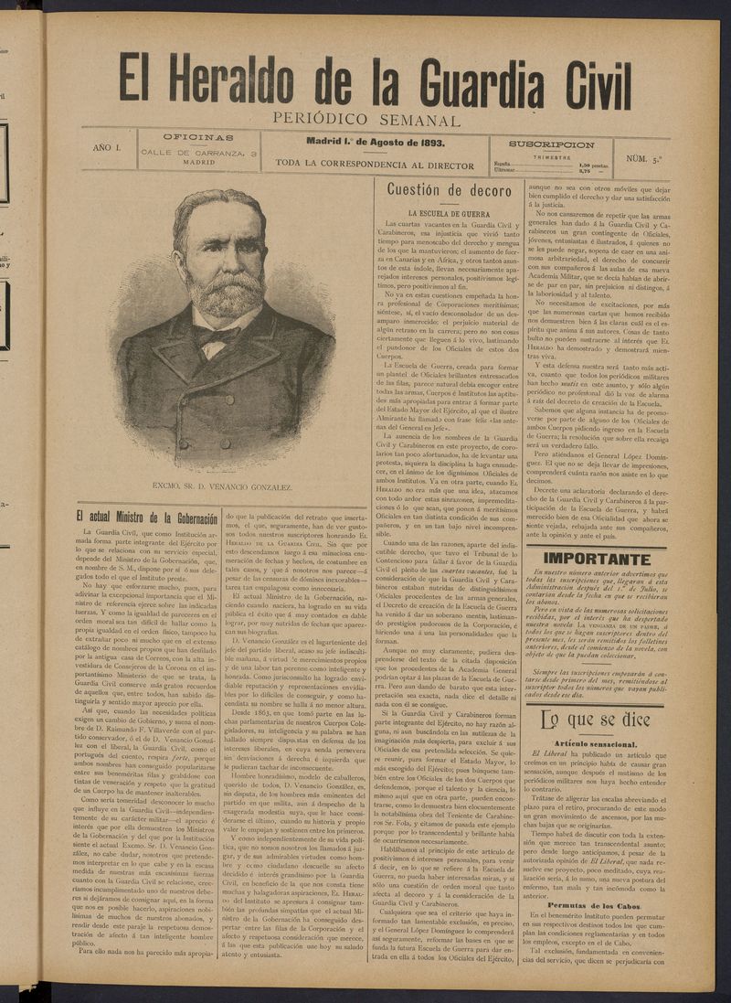 Heraldo de la Guardia Civil del 1 de agosto de 1893