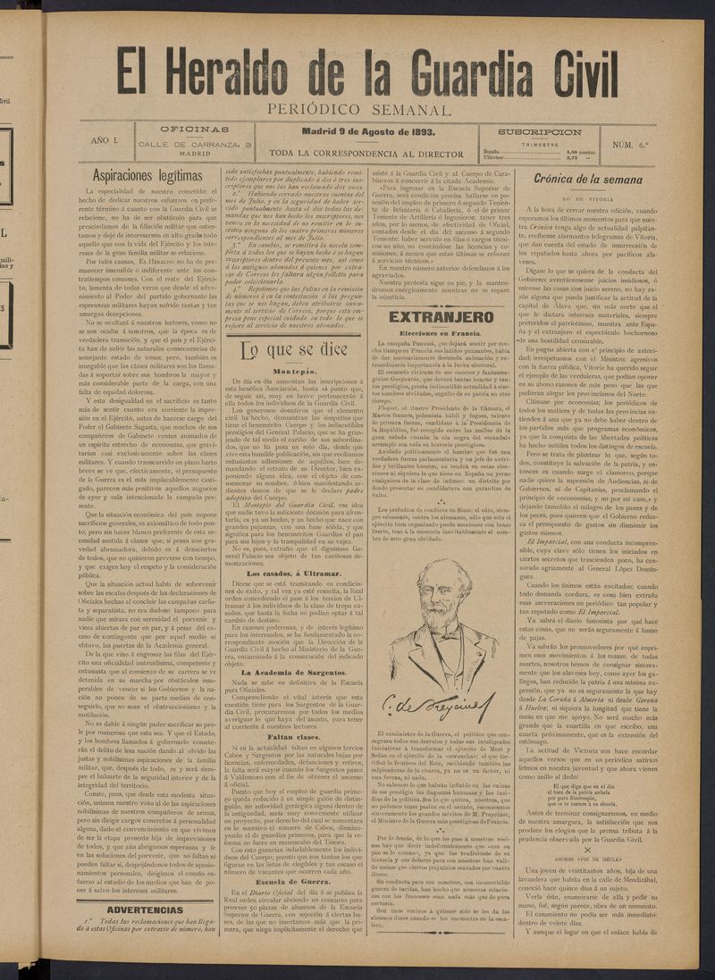 Heraldo de la Guardia Civil del 9 de agosto de 1893