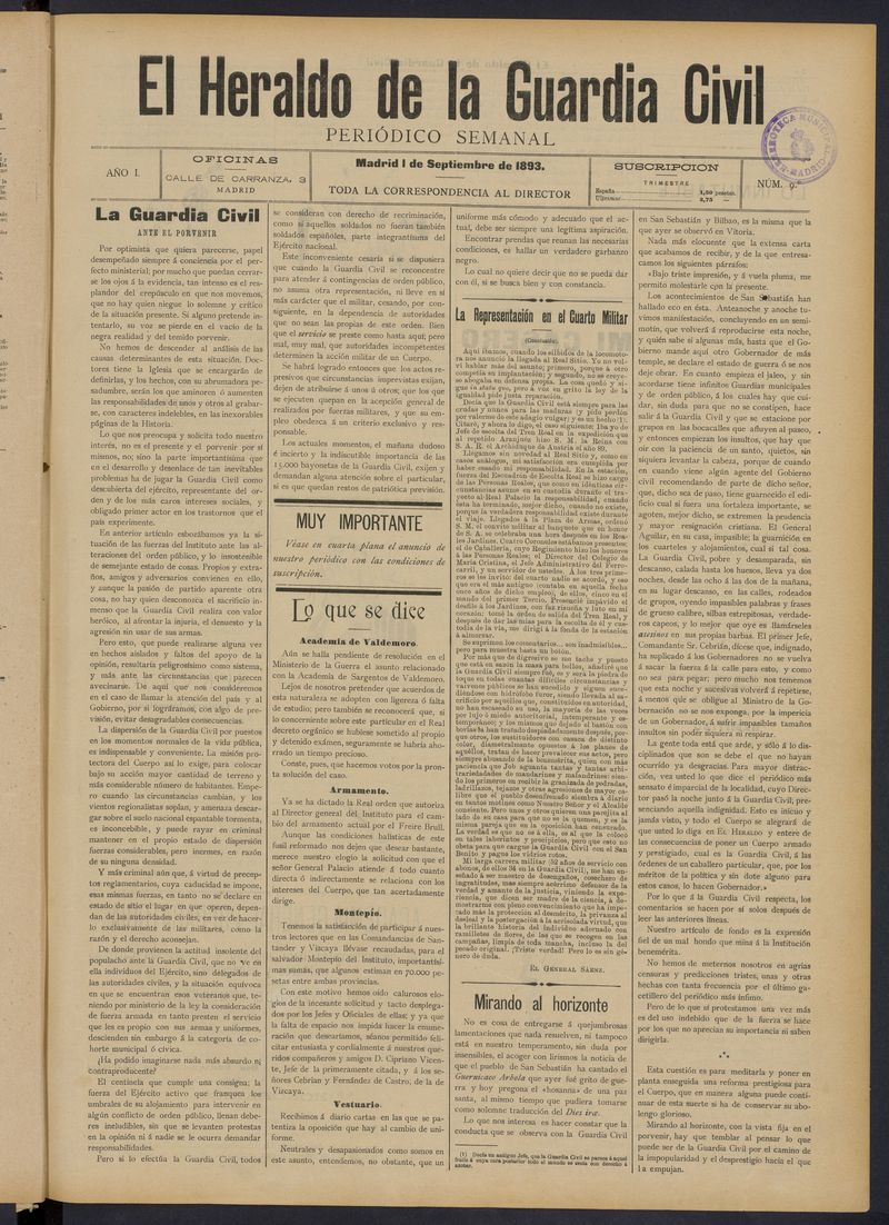 Heraldo de la Guardia Civil del 1 de septiembre de 1893