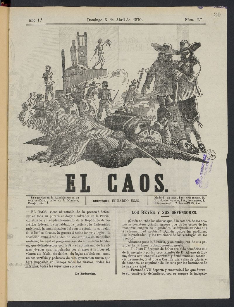 El Caos: confusin semanal del 3 de abril de 1870
