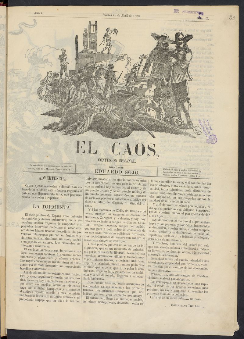 El Caos: confusin semanal del 12 de abril de 1870