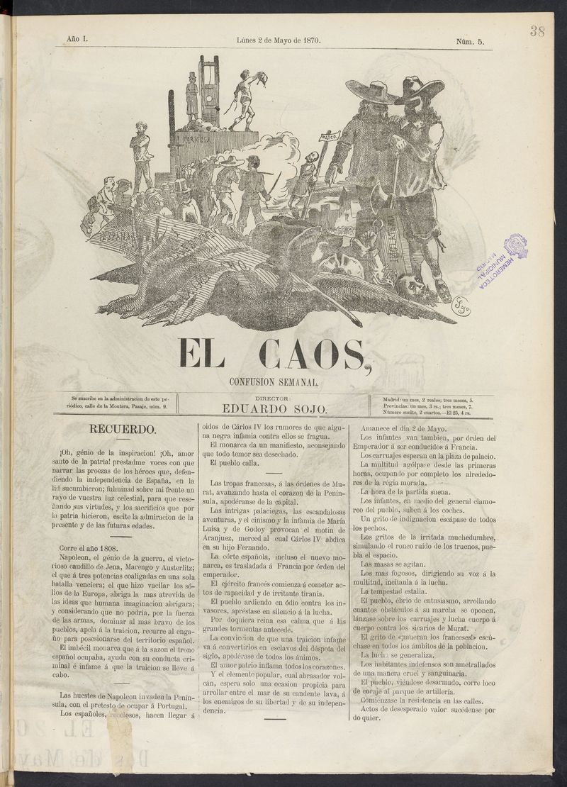 El Caos: confusin semanal del 2 de mayo de 1870