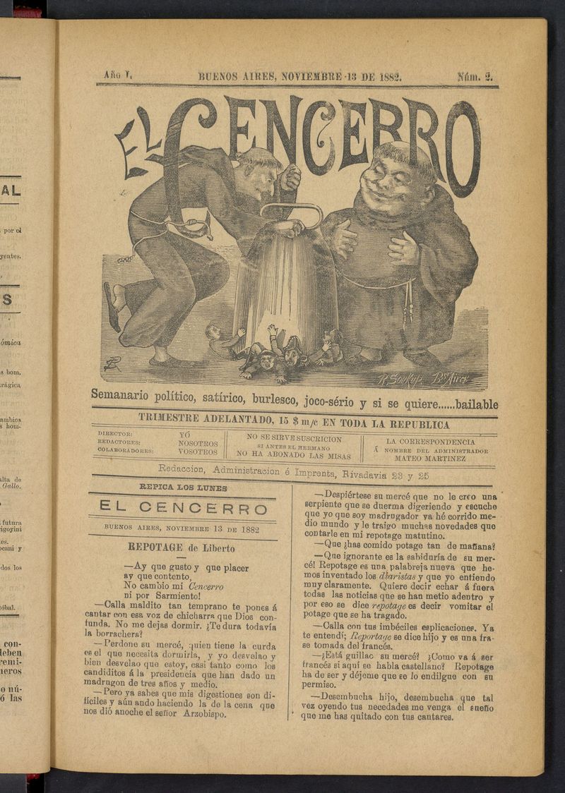 El Cencerro (Buenos Aires, 1882) del 13 de noviembre de 1882