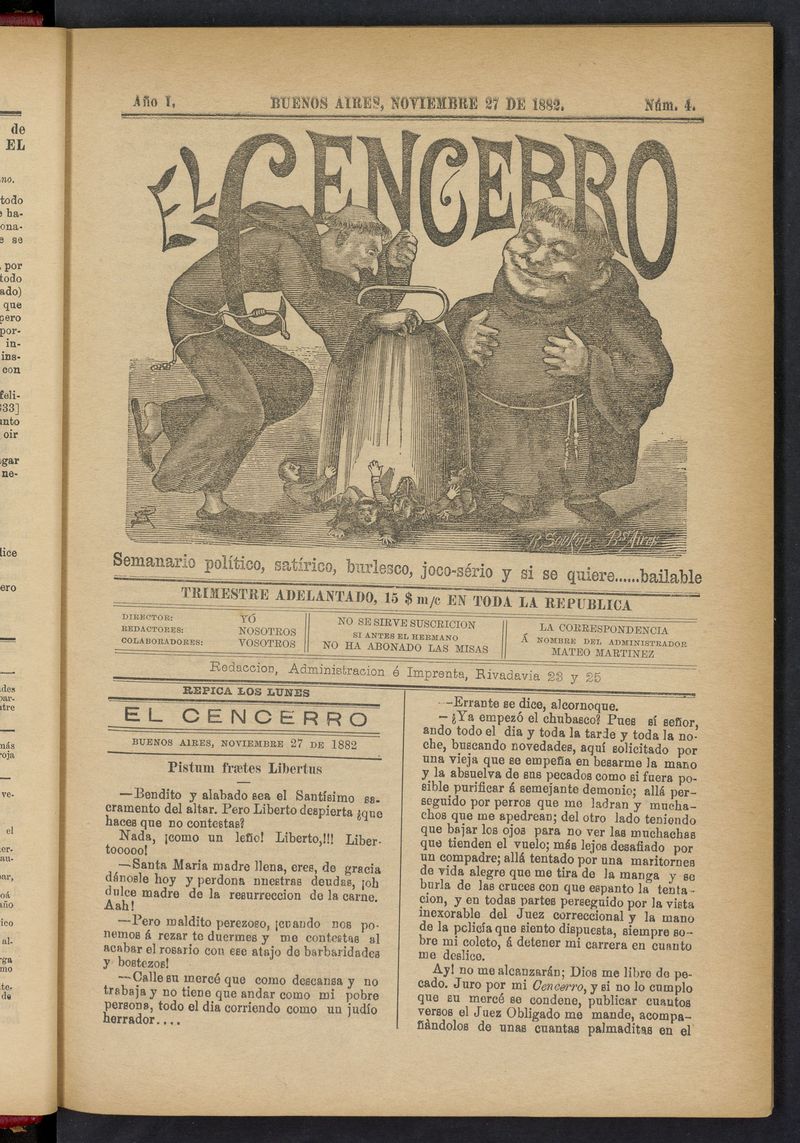 El Cencerro (Buenos Aires, 1882) del 27 de noviembre de 1882