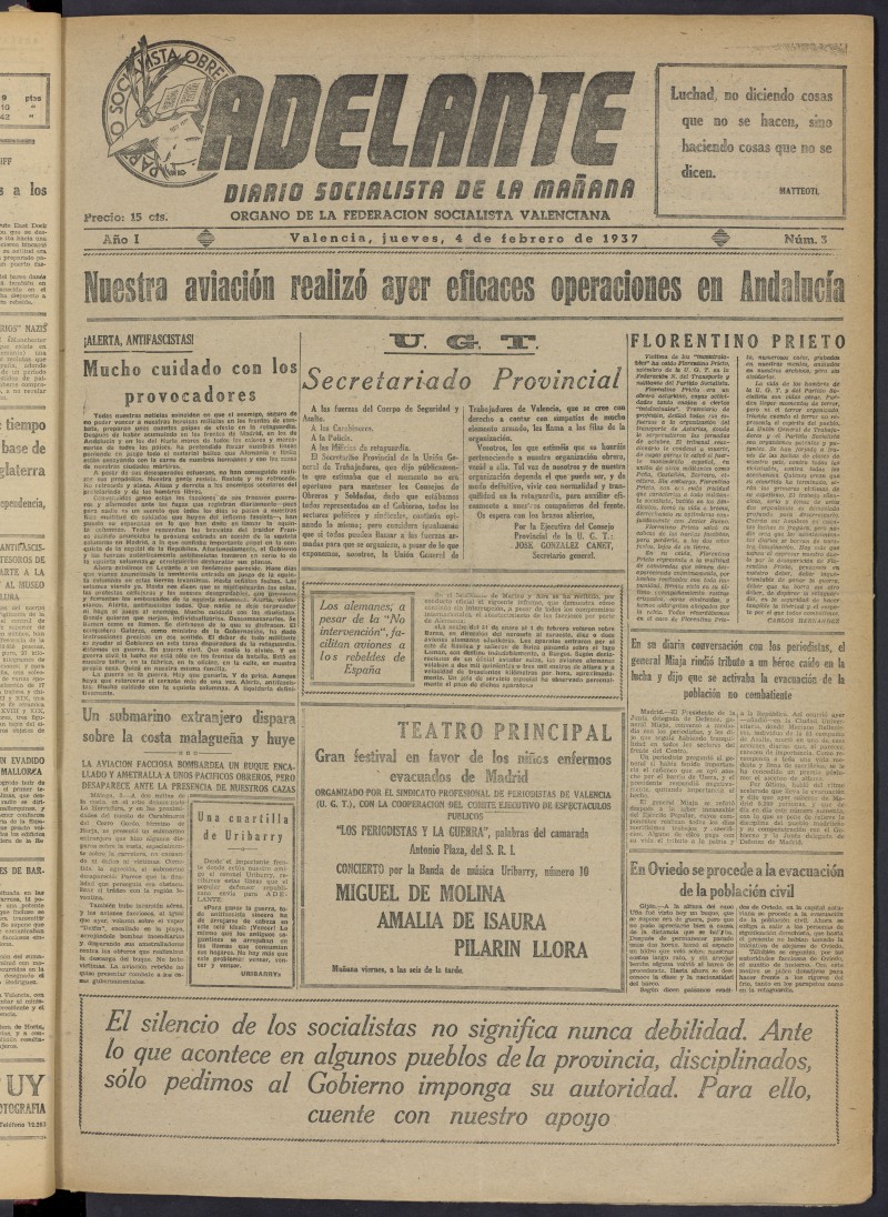 Adelante: diario socialista de la maana del 4 de febrero de 1937